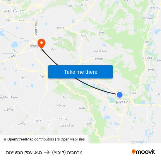 מ.א. עמק המעיינות to מרחביה (קיבוץ) map