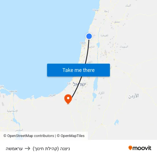 עראמשה to ניצנה (קהילת חינוך) map