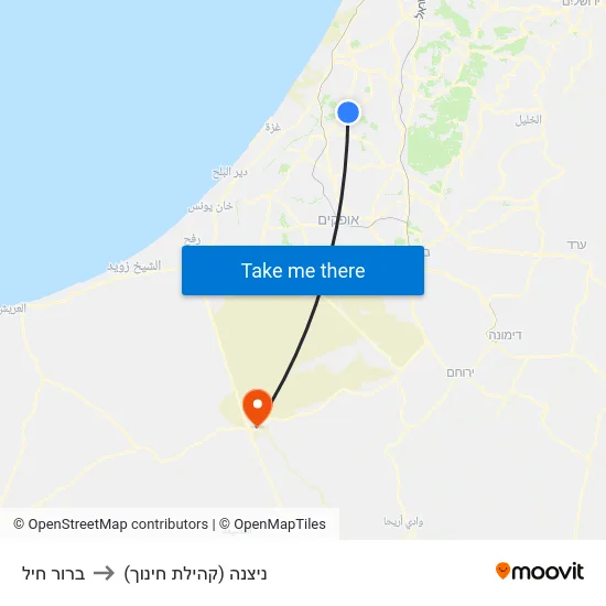 ברור חיל to ניצנה (קהילת חינוך) map