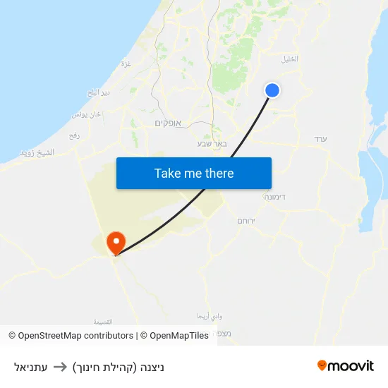 עתניאל to ניצנה (קהילת חינוך) map