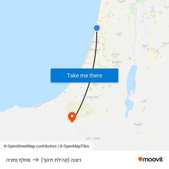 מחלף נתניה to ניצנה (קהילת חינוך) map