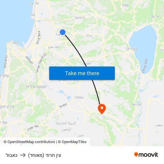 כאבול to עין חרוד (מאוחד) map
