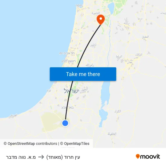 מ.א. נווה מדבר to עין חרוד (מאוחד) map