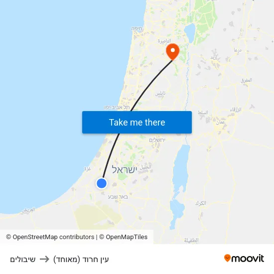 שיבולים to עין חרוד (מאוחד) map