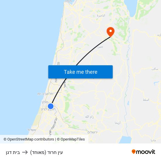 בית דגן to עין חרוד (מאוחד) map