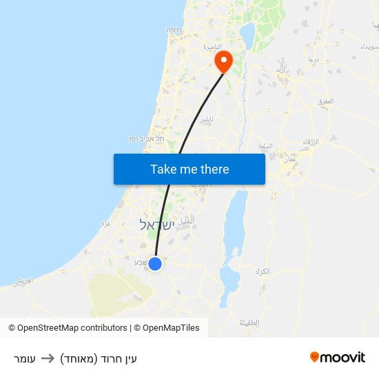 עומר to עין חרוד (מאוחד) map