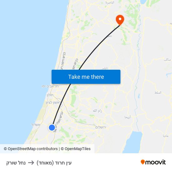 נחל שורק to עין חרוד (מאוחד) map