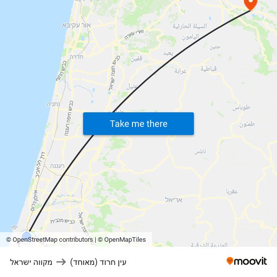 מקווה ישראל to עין חרוד (מאוחד) map