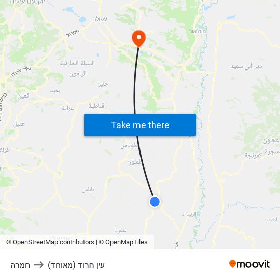 חמרה to עין חרוד (מאוחד) map