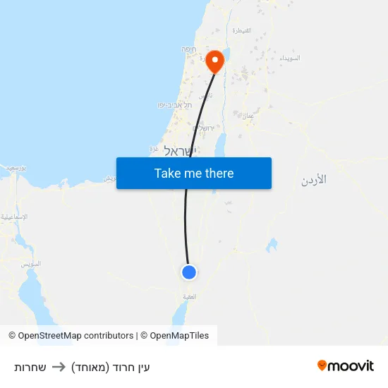שחרות to עין חרוד (מאוחד) map