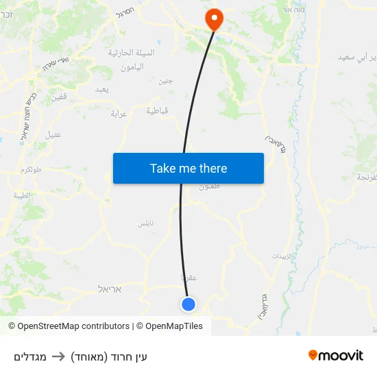 מגדלים to עין חרוד (מאוחד) map