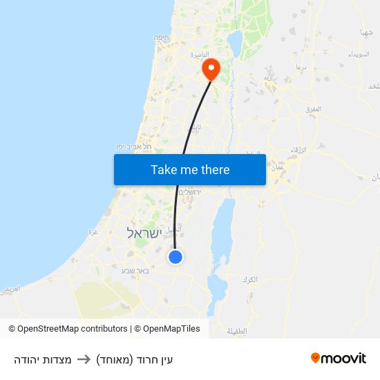 מצדות יהודה to עין חרוד (מאוחד) map