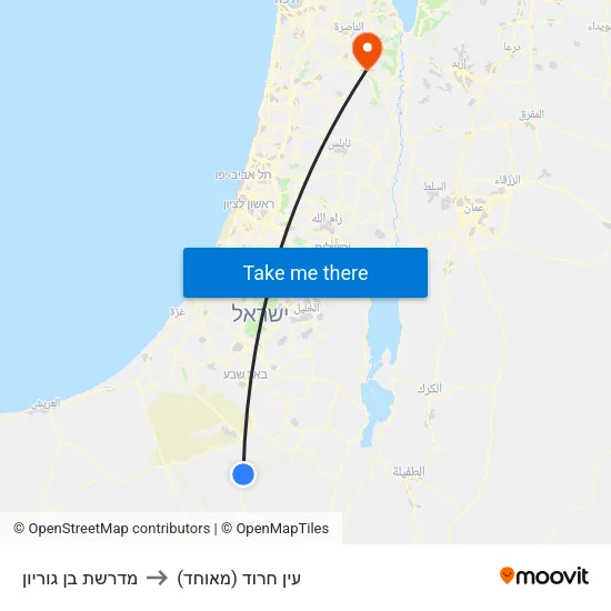 מדרשת בן גוריון to עין חרוד (מאוחד) map