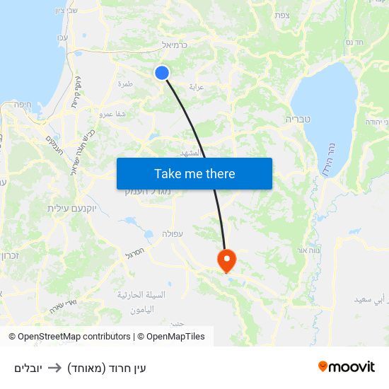 יובלים to עין חרוד (מאוחד) map
