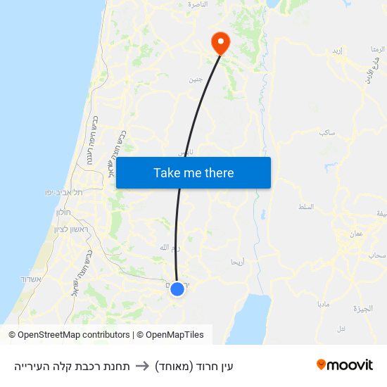 תחנת רכבת קלה העירייה to עין חרוד (מאוחד) map