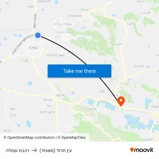 רכבת עפולה to עין חרוד (מאוחד) map