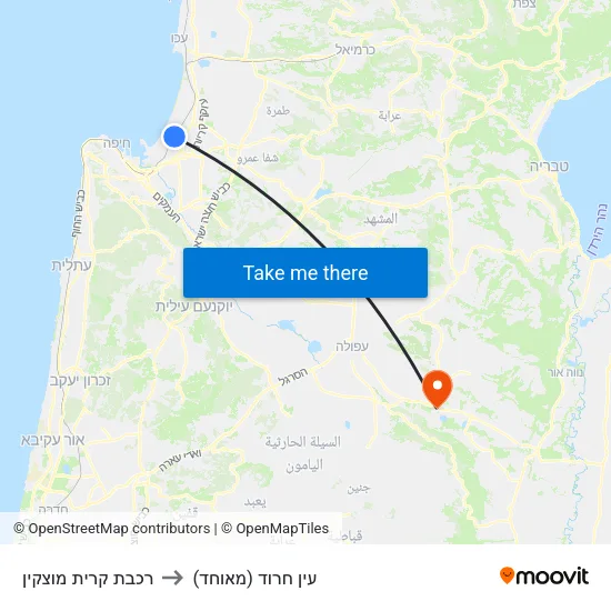רכבת קרית מוצקין to עין חרוד (מאוחד) map