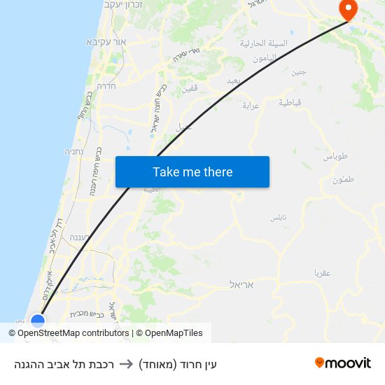 רכבת תל אביב ההגנה to עין חרוד (מאוחד) map