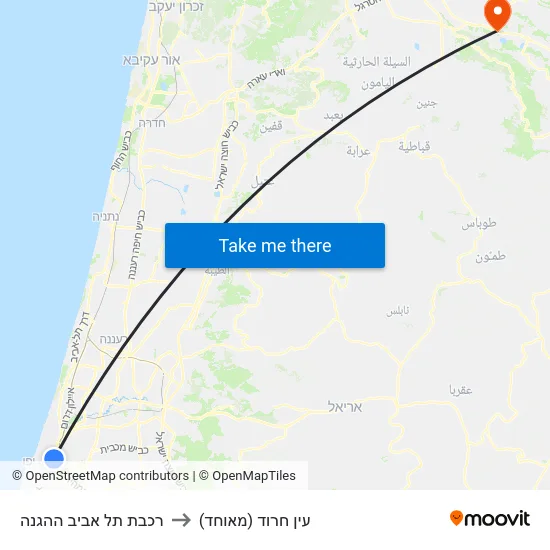 רכבת תל אביב ההגנה to עין חרוד (מאוחד) map