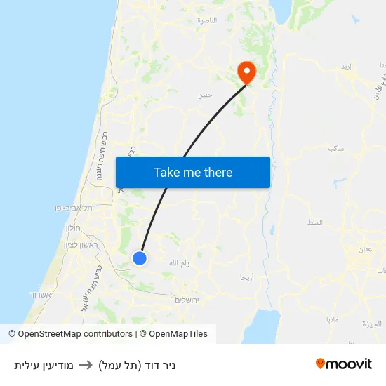 מודיעין עילית to ניר דוד (תל עמל) map