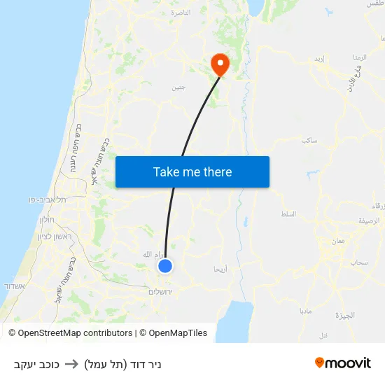 כוכב יעקב to ניר דוד (תל עמל) map