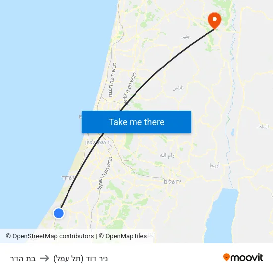 בת הדר to ניר דוד (תל עמל) map