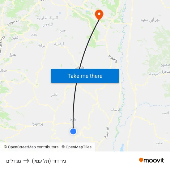 מגדלים to ניר דוד (תל עמל) map