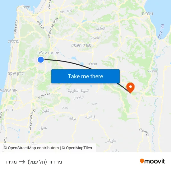 מגידו to ניר דוד (תל עמל) map