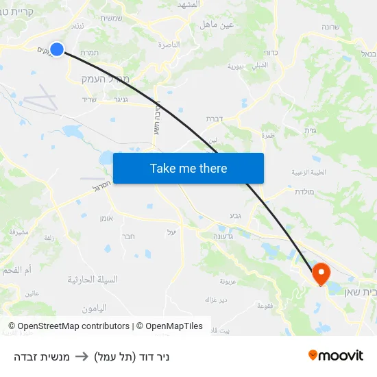 מנשית זבדה to ניר דוד (תל עמל) map