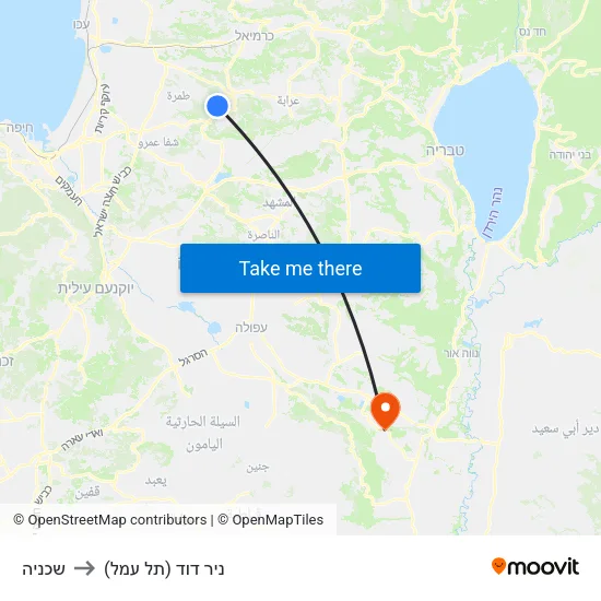 שכניה to ניר דוד (תל עמל) map