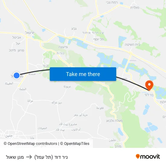 מגן שאול to ניר דוד (תל עמל) map