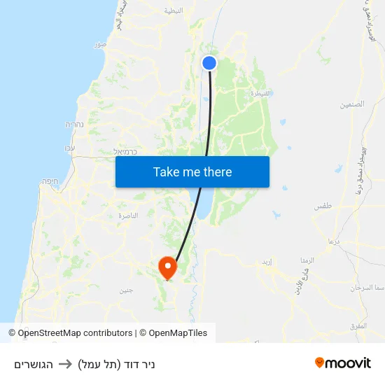הגושרים to ניר דוד (תל עמל) map