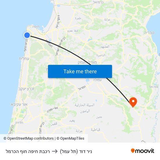 רכבת חיפה חוף הכרמל to ניר דוד (תל עמל) map