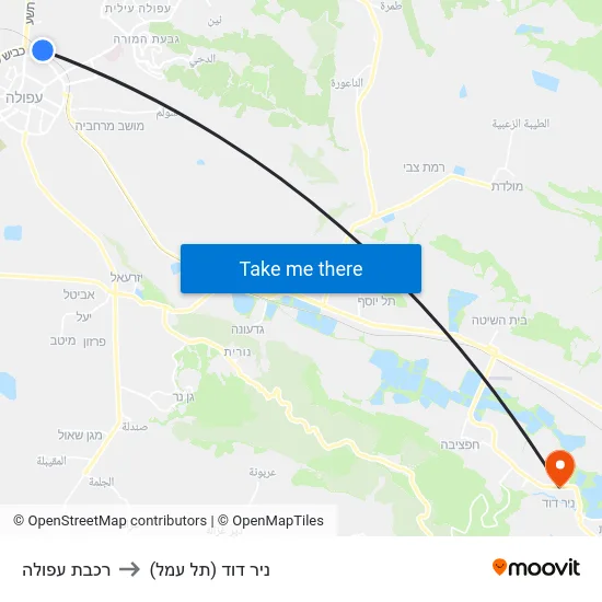 רכבת עפולה to ניר דוד (תל עמל) map