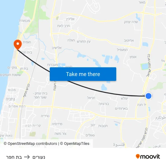 בת חפר to נעורים map