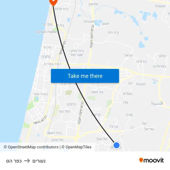כפר הס to נעורים map