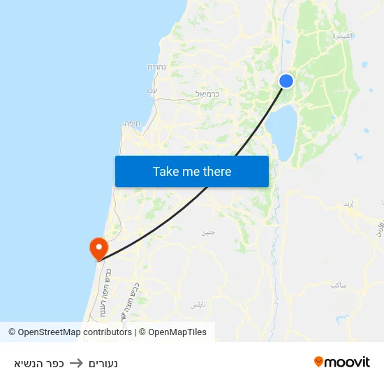 כפר הנשיא to נעורים map