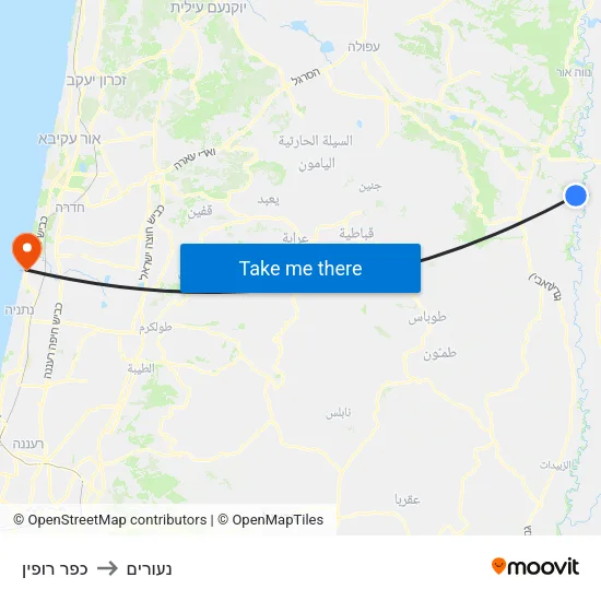 כפר רופין to נעורים map