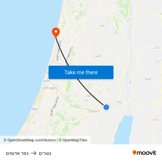 כפר אדומים to נעורים map