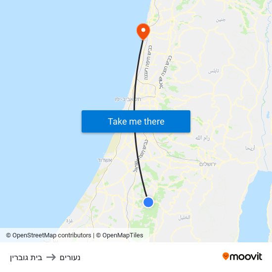 בית גוברין to נעורים map