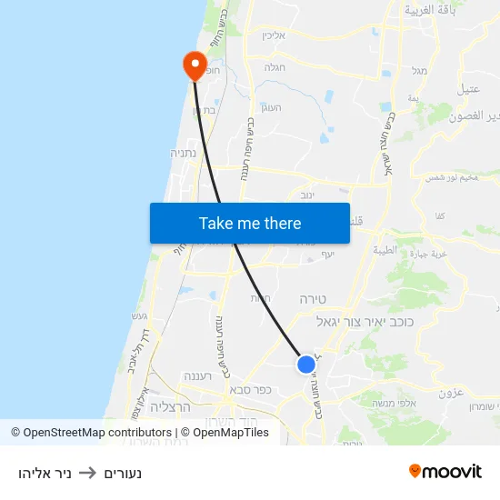 ניר אליהו to נעורים map