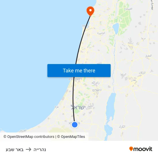 באר שבע to נהרייה map