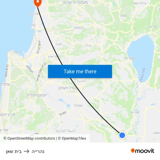 בית שאן to נהרייה map