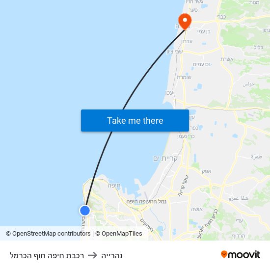 רכבת חיפה חוף הכרמל to נהרייה map