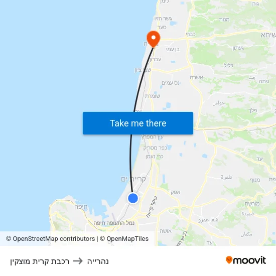 רכבת קרית מוצקין to נהרייה map
