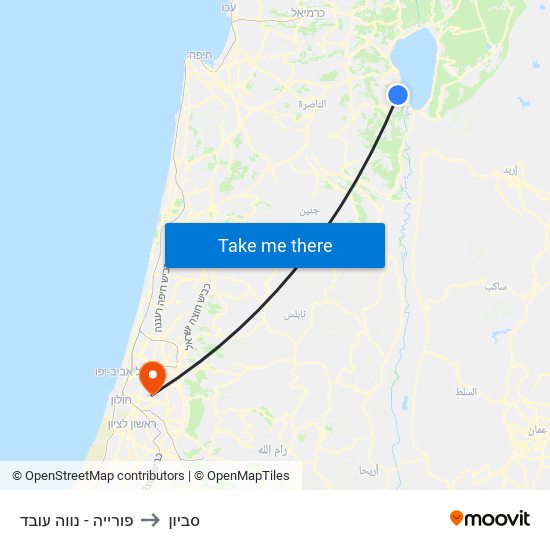 פורייה - נווה עובד to סביון map