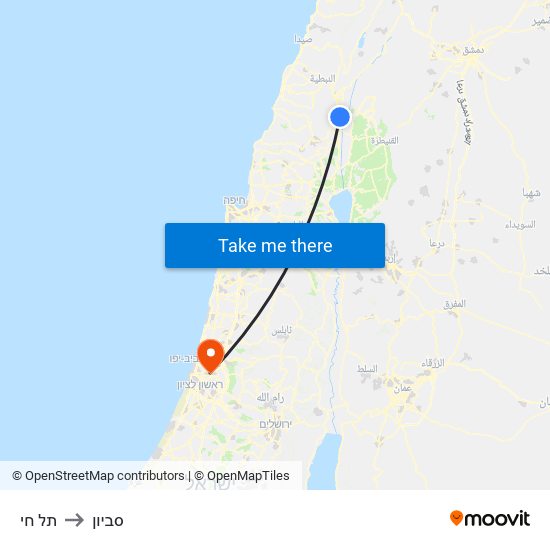 תל חי to סביון map