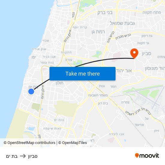 בת ים to סביון map