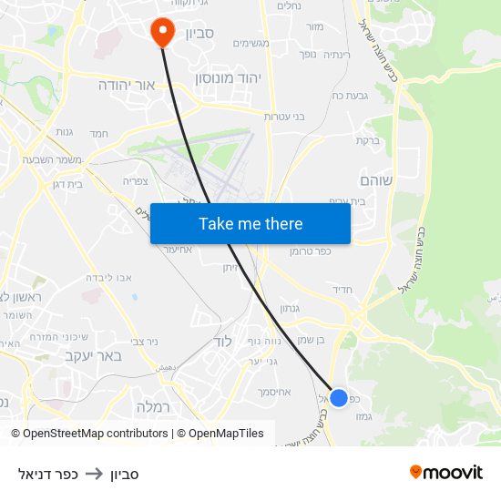 כפר דניאל to סביון map