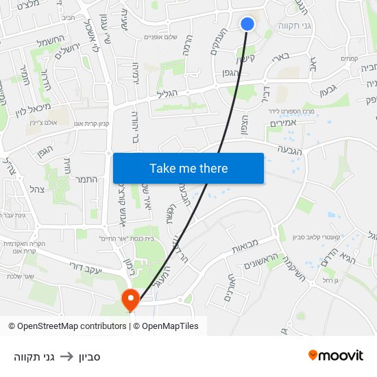 גני תקווה to סביון map